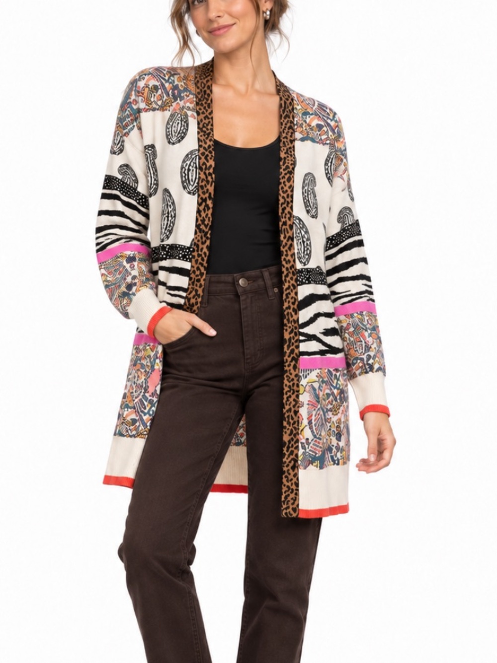 Anthropologie Whimsy Boho Paisley Animal Print Oversized Open Cardigan Kimono S